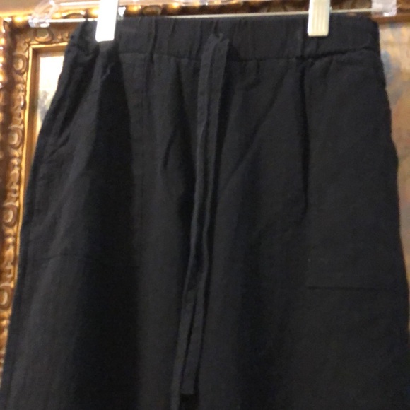 🖤 Linen blend flare bottom high elastic tie waist pocket pants - Picture 4 of 7